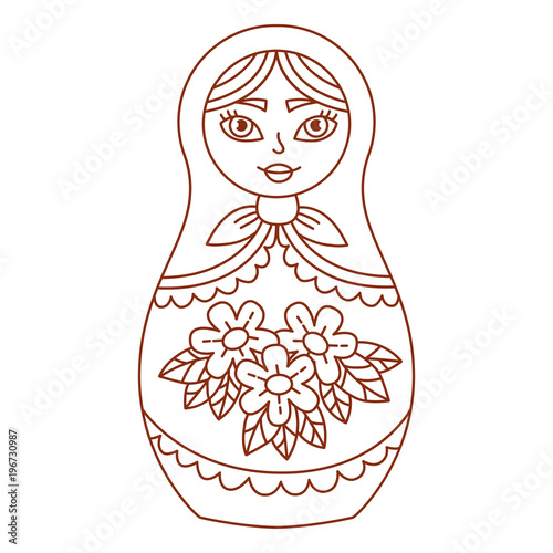 Russian doll matreshka doodle line vector