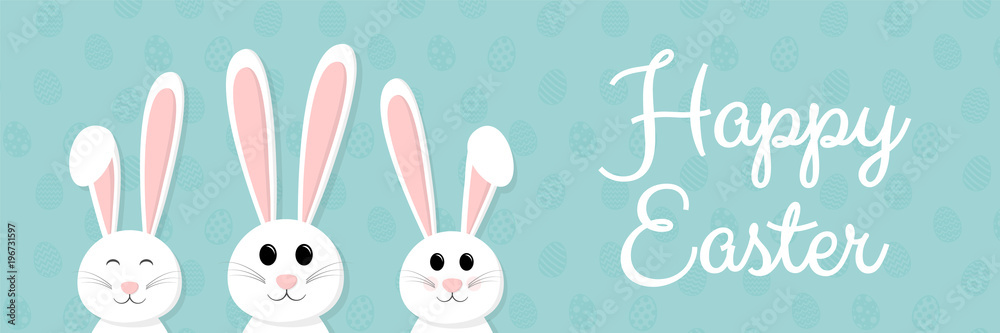 Happy Easter - banner with cute bunnies and greeting. Vector. Happy Easter - banner with cute bunnies and greeting. Vector.