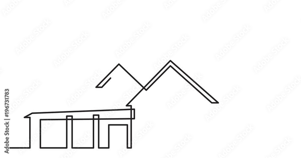 Animation of continuous line drawing of residential house Animation of continuous line drawing of residential house