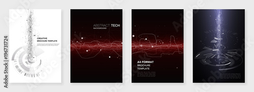 Minimal brochure templates. Abstract digital texture on dark background. Technology sci-fi concept, abstract vector design. Templates for flyer, leaflet, brochure, report, presentation, advertising.