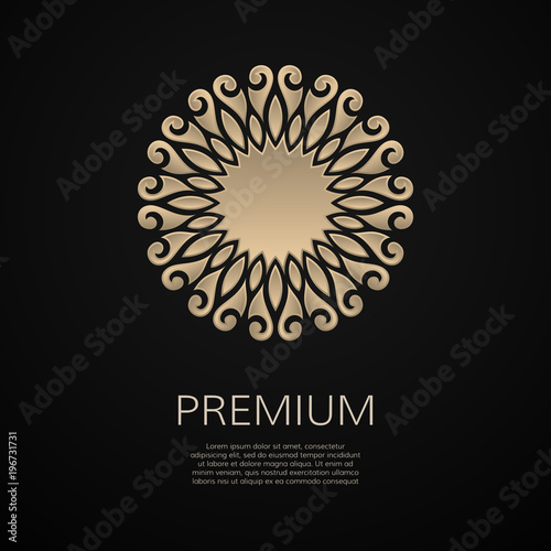 Golden flower shape. Gradient premium logotype. Isolated floral logo. Business identity concept for bio, eco company, yoga or spa salon.