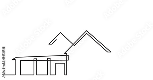Animation of continuous line drawing of residential house