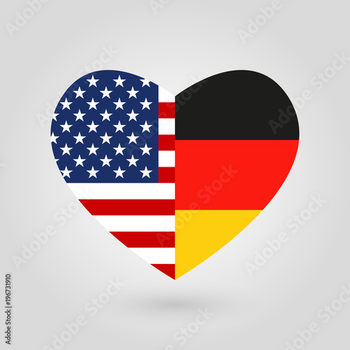 US and Germany flags icon in the heart shape. American and German friendship symbol. Vector illustration.