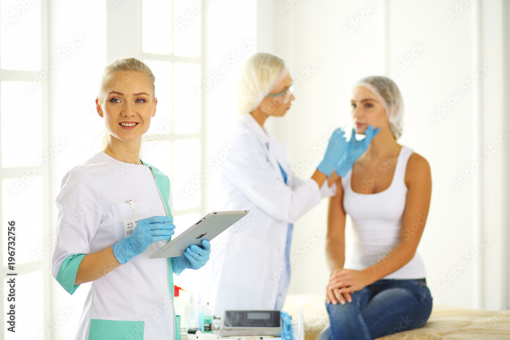 Fototapeta premium woman getting injection. beauty injections and cosmetology