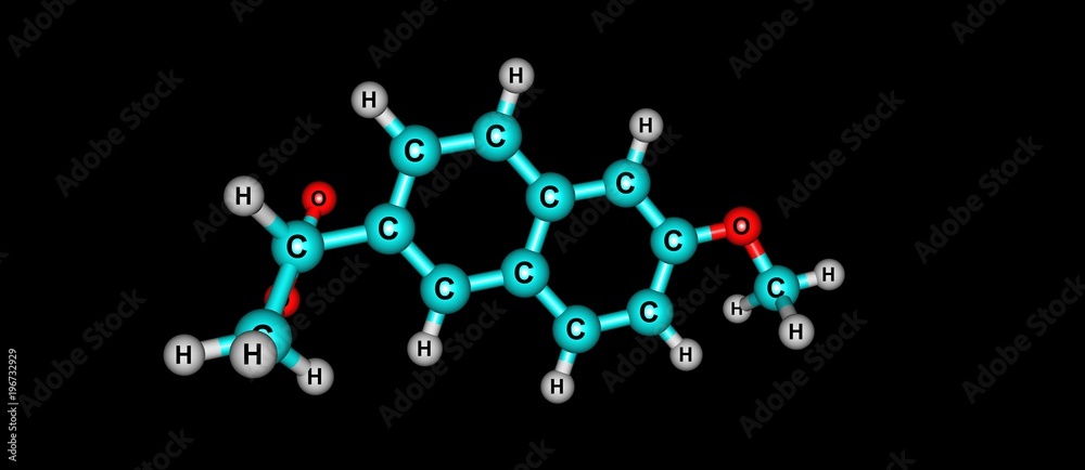 Naproxen structure isolated on black background