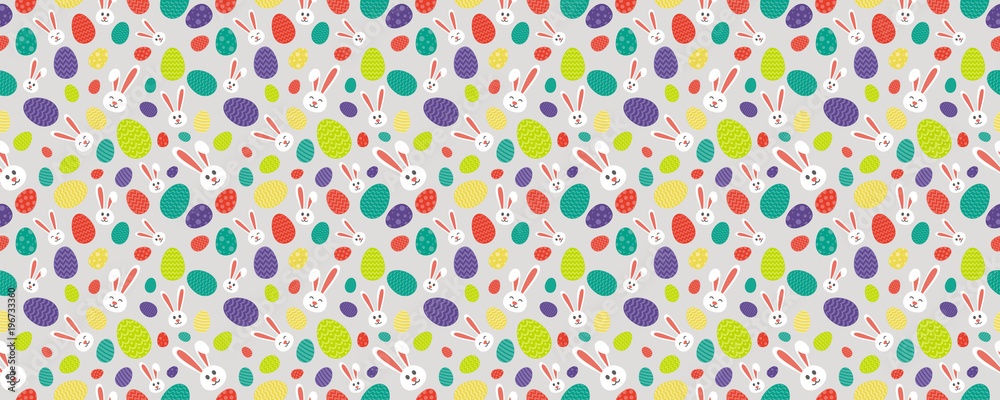 Wrapping paper with bunnies and eggs - Easter design. Vector.