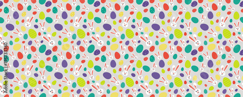 Wrapping paper with bunnies and eggs - Easter design. Vector.