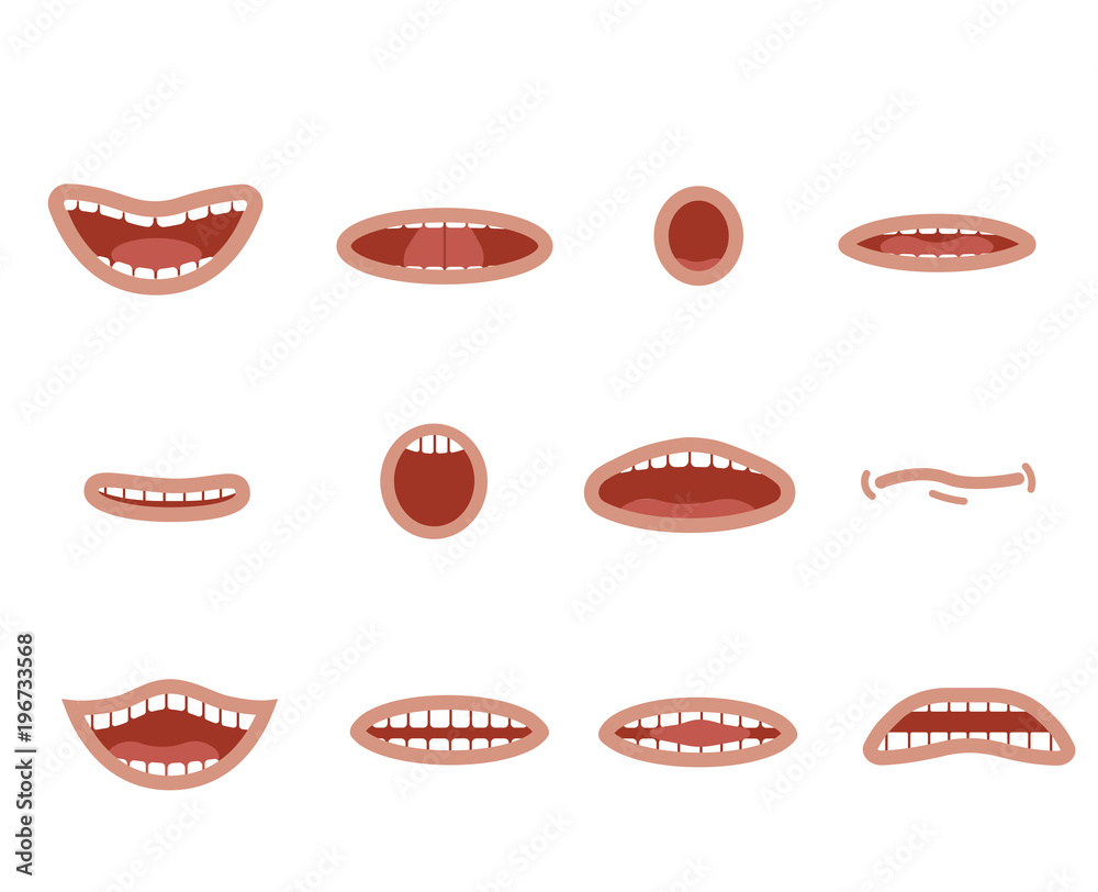 Cartoon mouths set. Smile. Funny Cartoon mouths set with different expressions. Smile with teeth, sticking out tongue, surprised. Cartoon talking mouth and lips expressions vector animations poses Stock Vector | Adobe Stock Cartoon mouths set. Smile. Funny Cartoon mouths set with different expressions. Smile with teeth, sticking out tongue, surprised. Cartoon talking mouth and lips expressions vector animations poses Stock Vector | Adobe Stock