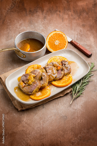 sliced duck with orange sauce