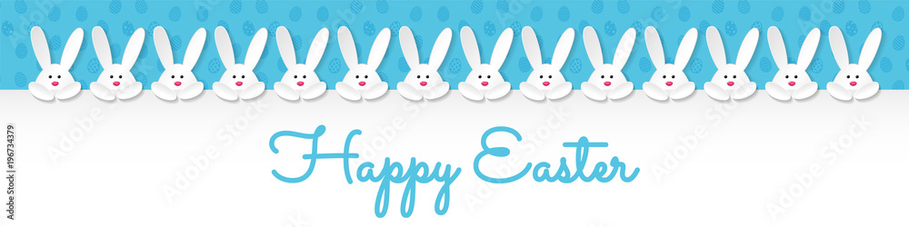 Happy Easter - panoramic banner with funny bunnies and wishes. Vector. Happy Easter - panoramic banner with funny bunnies and wishes. Vector.