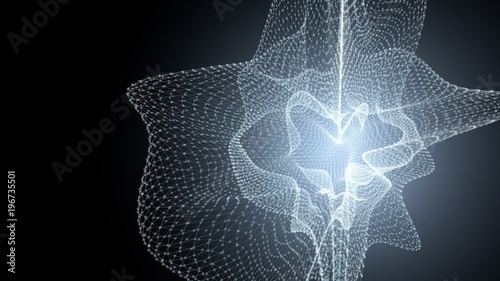 Molecule model with connected lines with dots on dark background. Medicine, technology, chemistry or science background. Scientific or medical background with molecules and atoms. 3d illustration.