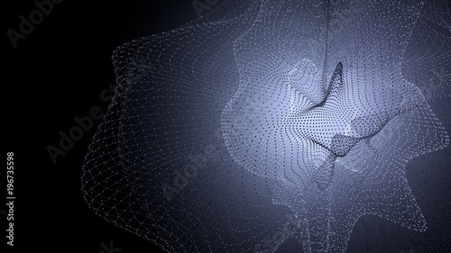 Molecule model with connected lines with dots on dark background. Medicine, technology, chemistry or science background. Scientific or medical background with molecules and atoms. 3d illustration.