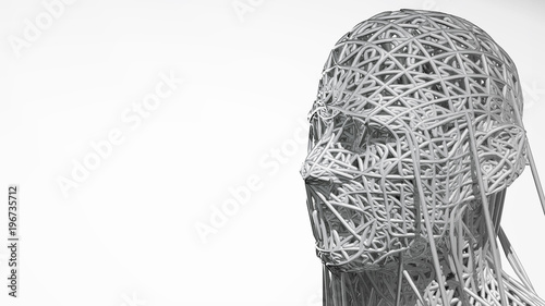 3d rendering of cyborg face on white background represent artificial intelligence. Future science, modern technology concept. 3d illustration