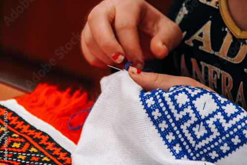 Girl embroider marking stitch