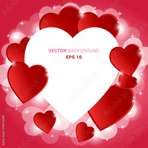 abstract background with red love hearts with white space for text. happy valentine day concept. vector illustration.