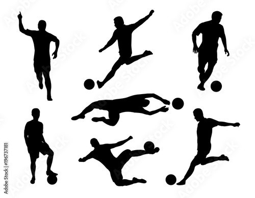 vector of silhouette  set of soccer player kicking the ball