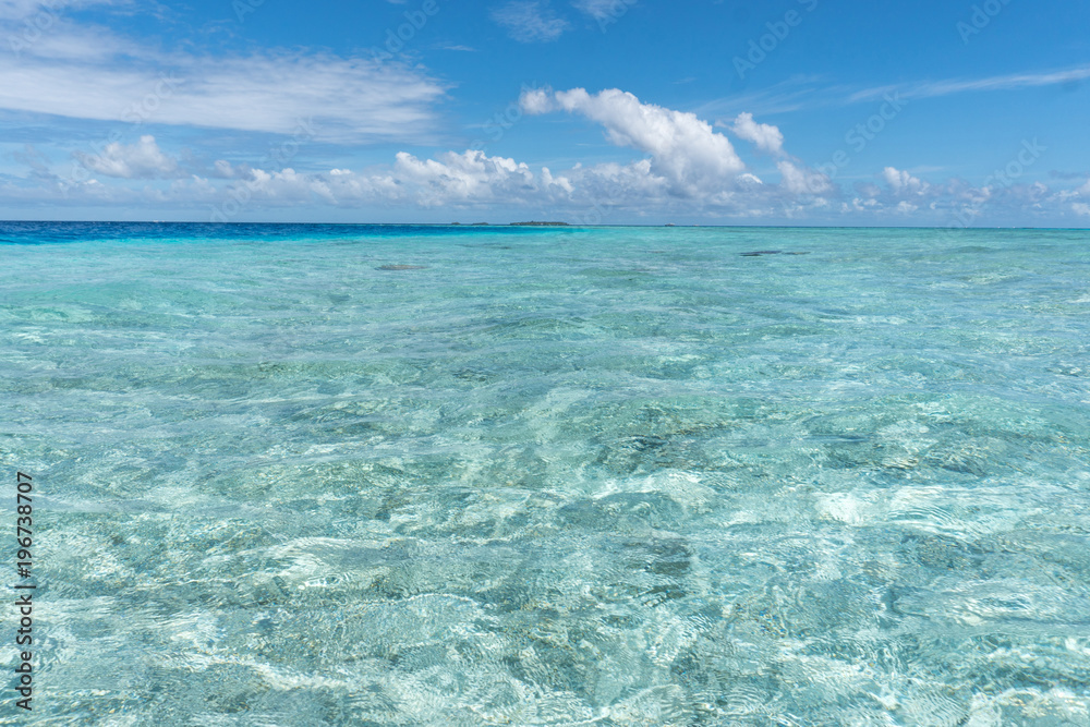 Clear transparent water of ocean in Maldives