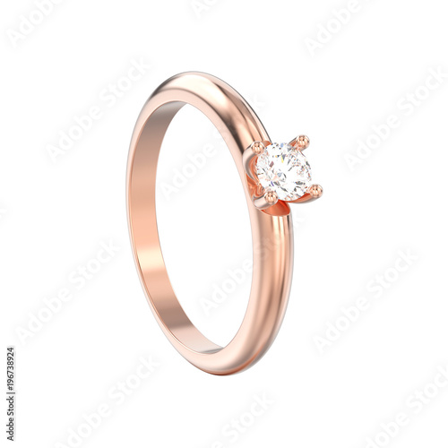 3D illustration isolated rose gold traditional solitaire engagement diamond ring