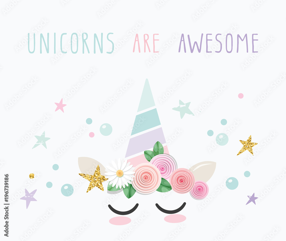 Unicorn cute catroon character. For birthday, baby shower, clothes and posters design. Vector