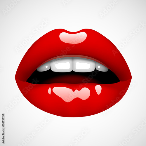 Female sexy red lips isolated on white