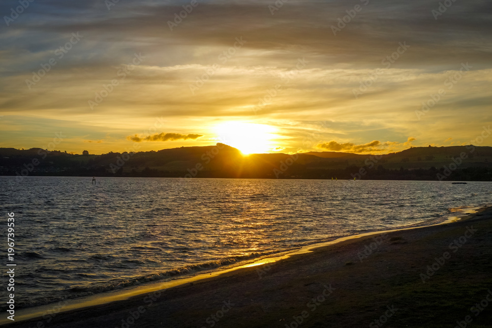 Taupo Lake at sunset, New Zealand