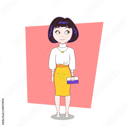 Young Cute Girl Attractive Woman In Modern Clothes Full Length Vector Illustration