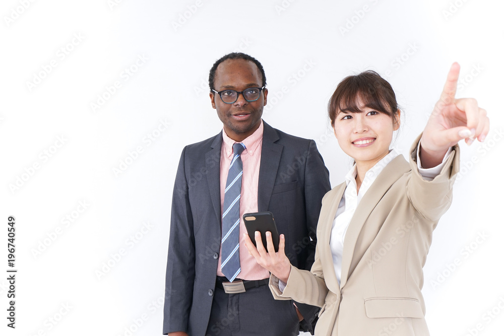 Businesspersons searching location by smartphone Businesspersons searching location by smartphone