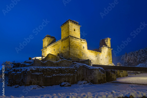 Front view of Diosgyor fort (Miskolc) in winter, Hungary