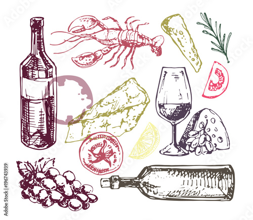 Hand drawn doodle food set