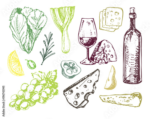 Hand drawn doodle food set