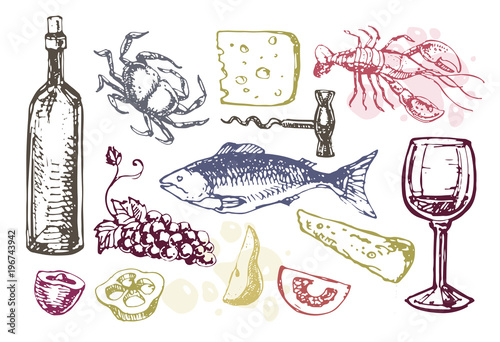 Hand drawn doodle food set