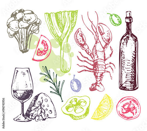 Hand drawn doodle food set