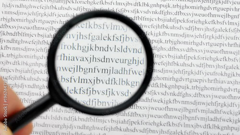 Cipher encryption code or data. Reading word data encrypt with magnifying glass