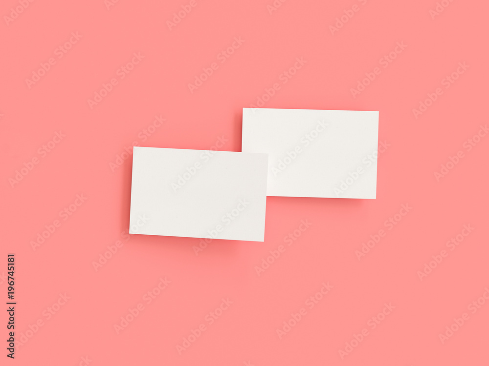 business card mock-up, 3d rendering, pink background business card mock-up, 3d rendering, pink background