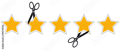 Product Rating Stars With Cut Line And Scissors - Vector Illustration - Isolated On White Background