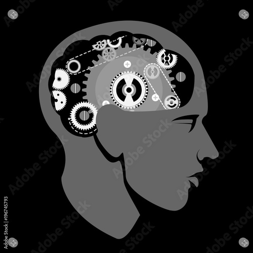 Head with gears brain storming mechanism, vector