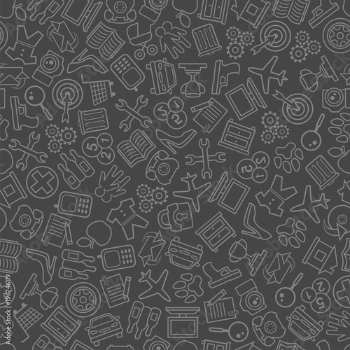 Seamless background of objects on a grey background