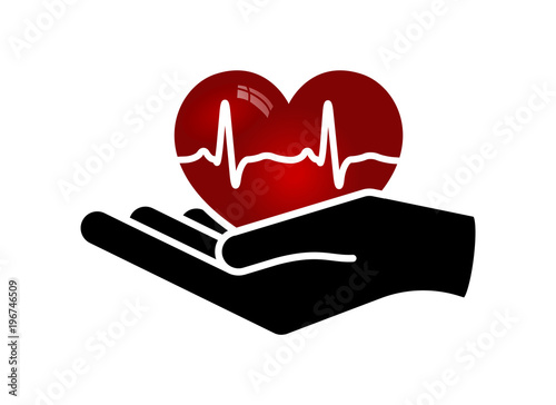 Heart in hand. Giving heart logo template for transplant ,organ, donation, charity, health, voluntary, nonprofit organization, isolated on white background, vector