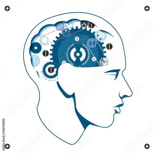Head with gears brain storming mechanism, vector