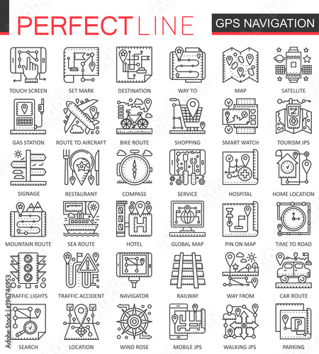 Navigation outline mini concept symbols. GPS location map modern stroke linear style illustrations set. Perfect thin line icons.