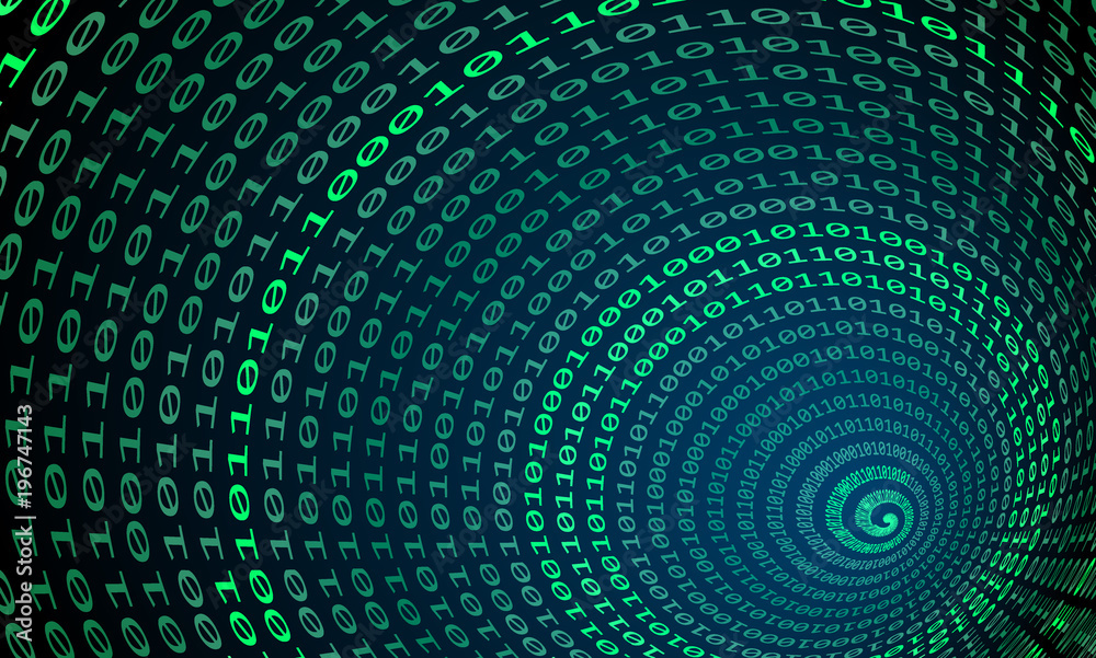 Binary code tunnel, vector background