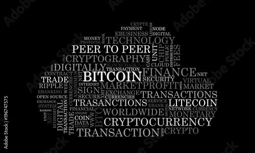 Word tag cloud bitcoin crypto currency, vector
