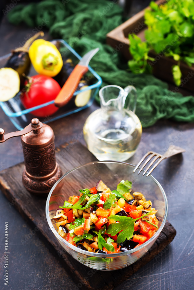 fried eggplant and red pepper fried eggplant and red pepper