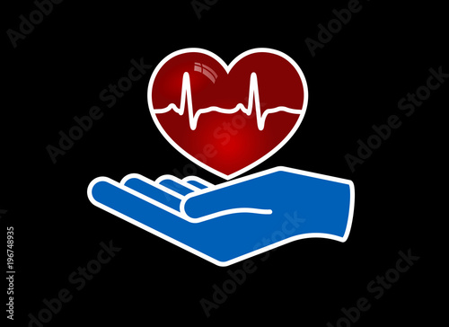 Heart in hand. Giving heart logo template for transplant ,organ, donation, charity, health, voluntary, nonprofit organization, isolated on white background, vector