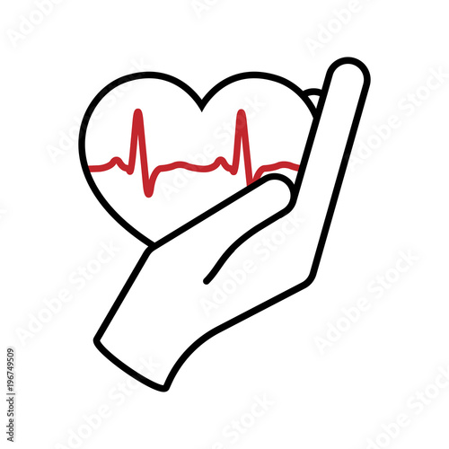 Heart in hand. Giving heart logo template for transplant ,organ, donation, charity, health, voluntary, nonprofit organization, isolated on white background, vector