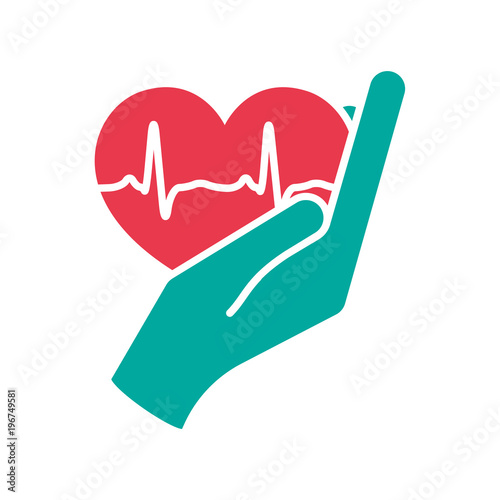 Heart in hand. Giving heart logo template for transplant ,organ, donation, charity, health, voluntary, nonprofit organization, isolated on white background, vector