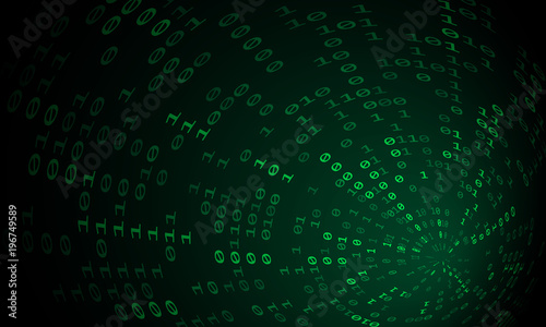 Binary code tunnel, vector background. Computer technology