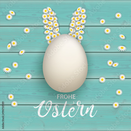Frohe Ostern Osterei mit Hasenohren aus Blumen