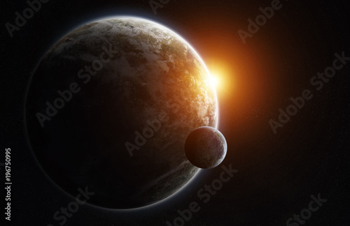 Fototapeta Naklejka Na Ścianę i Meble -  Distant planet system in space with exoplanets 3D rendering elements of this image furnished by NASA