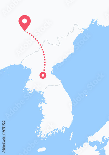 Journey from North Korea to China - tourism between countries / emigration of Korean migrant into Chinese state. Vector illustration